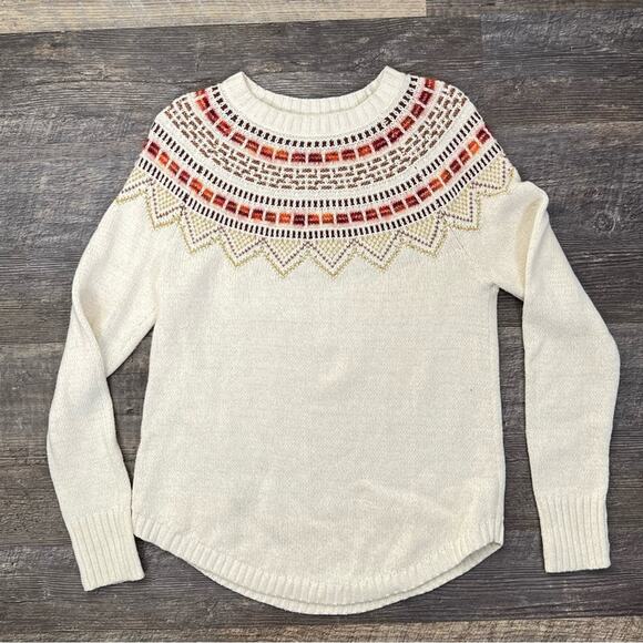 Loft cream with gold threading crewneck sweater size medium petite MP B196 - Picture 1 of 4